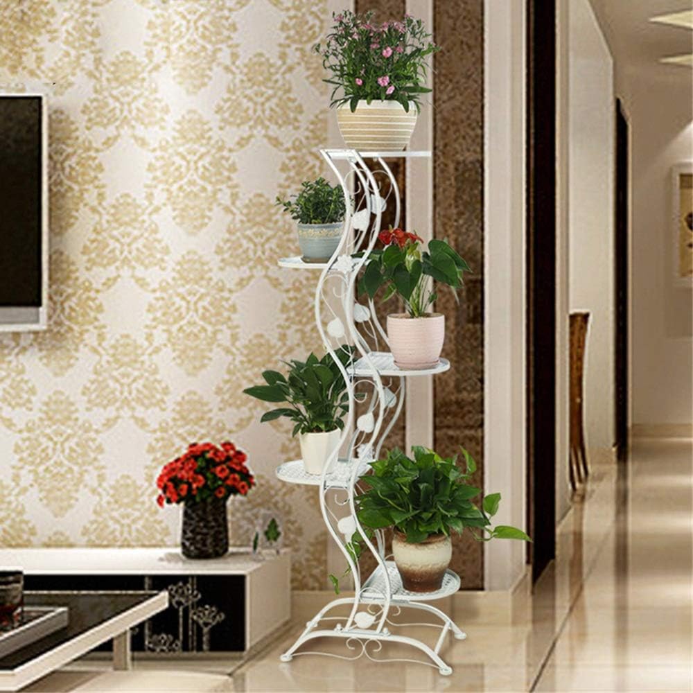 Plant Shelf Stand Metal Floorstanding Pot Rack Garden Patio Standing Iron Multilayer Pot Plant