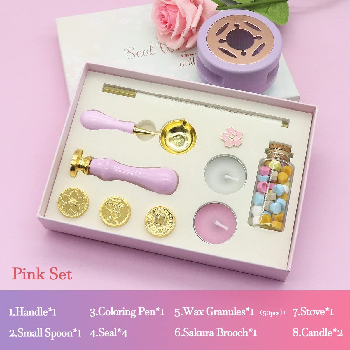 Retro Box Wax Seal Kit mit Siegelwachsperlen Löffel Stempelset für Hochzeitseinladungen Umschlag Geburtstagsgeschenk Verpackung-6
