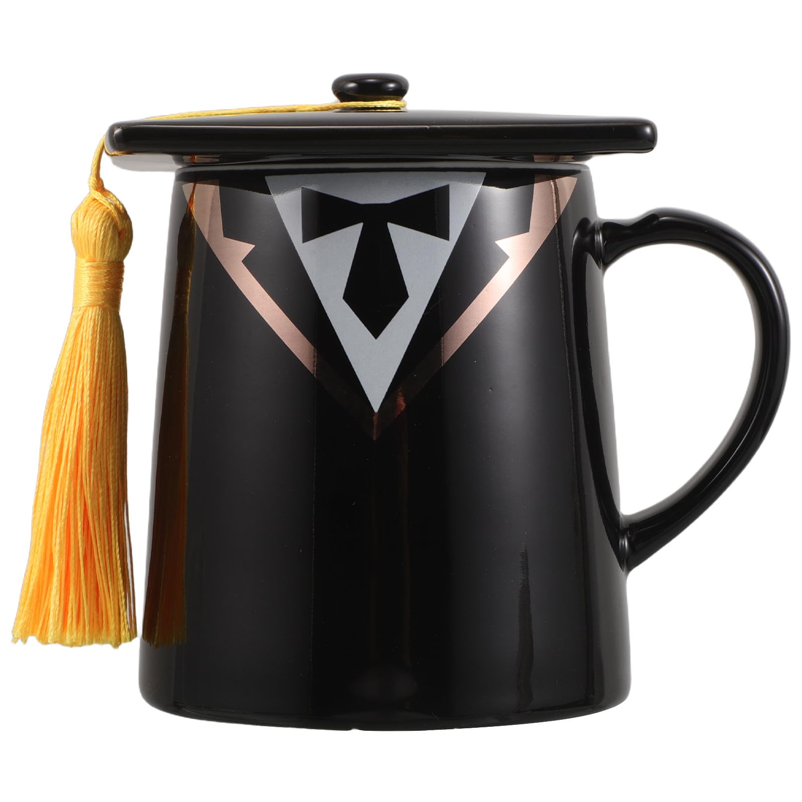 Tazza in ceramica a forma di cappello di laurea con coperchio a nappa, 450 ml/15 oz, tazza da caffè/tè nera, regalo di laurea 2026 per studenti, insegnanti, bomboniera per feste scolastiche