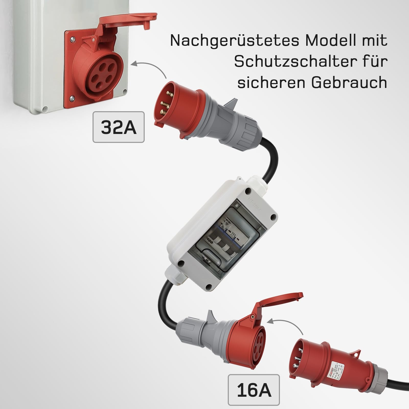 CEE Adapter 32A Stecker auf 16A Kupplung 3-phasig 400V 5-polig Starkstrom IP44