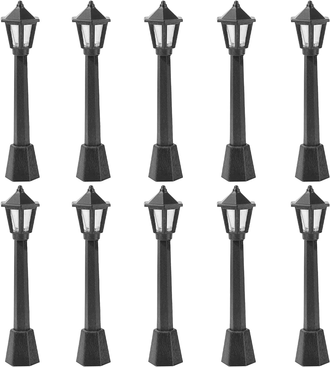 Khazna Mini Street Light Model Solar Lamp, 10 Pcs Post Street Lights Microscopic Model Lights for Miniature Dollhouse Micro Landscape Fairy Garden Accessories (Black)