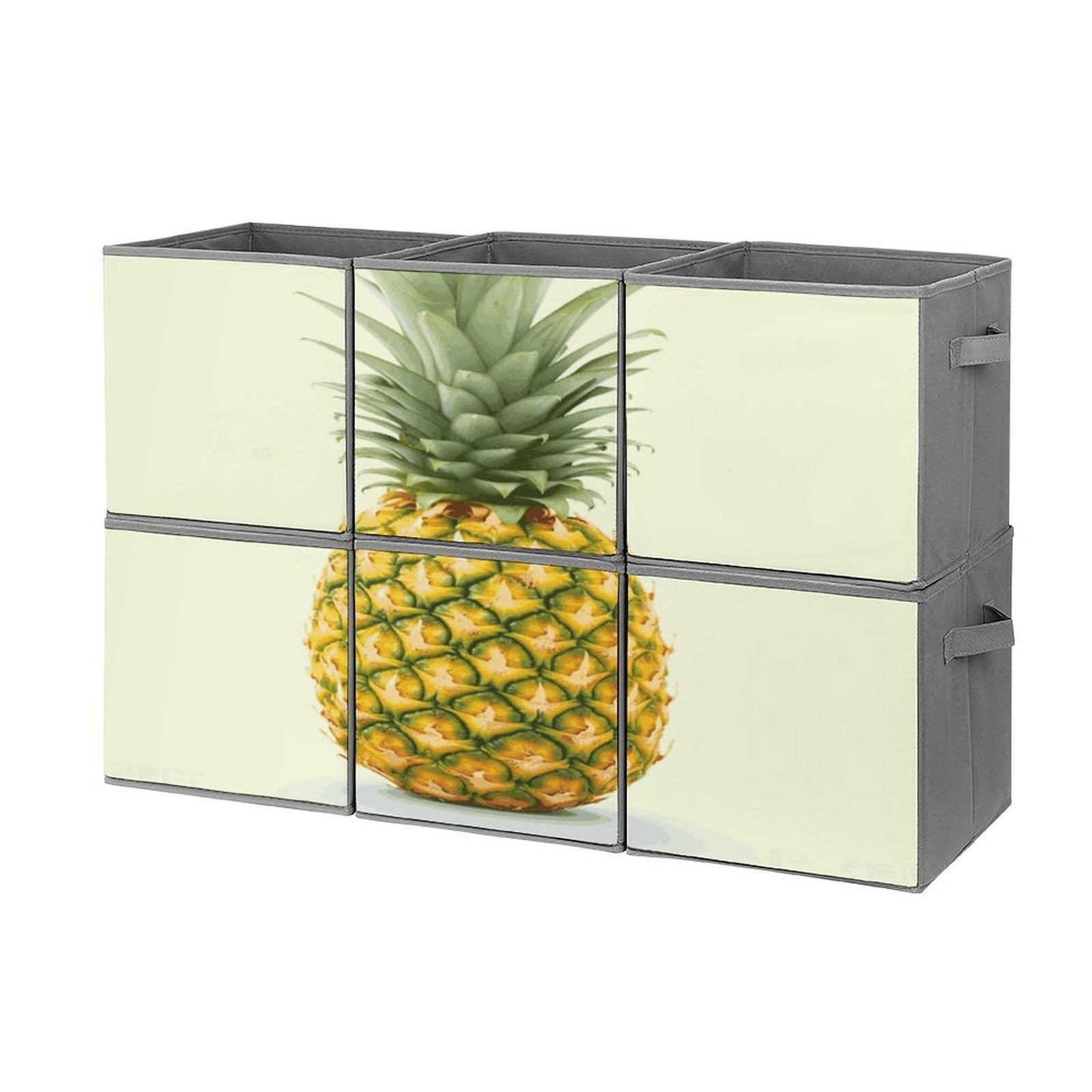 Fekiloot Style Fresh Pineapple Storage Bin For Foldable And Handles,Closet Organizer Of 6-Pack Stackable,Storage Box For Living,Room, Office,Bedroom,Closet