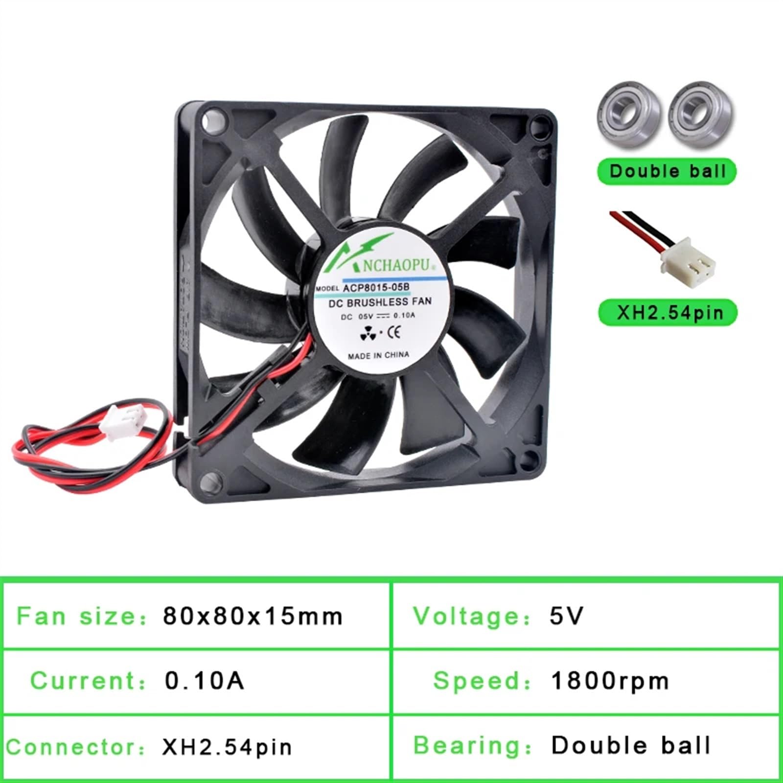 ACP8015 8 cm 80 mm Lüfter x 15 DC 5 V 12 24 2-Pin for Router-Gehäuse Netzteil Ladegerät Wechselrichter(5V Double ball)