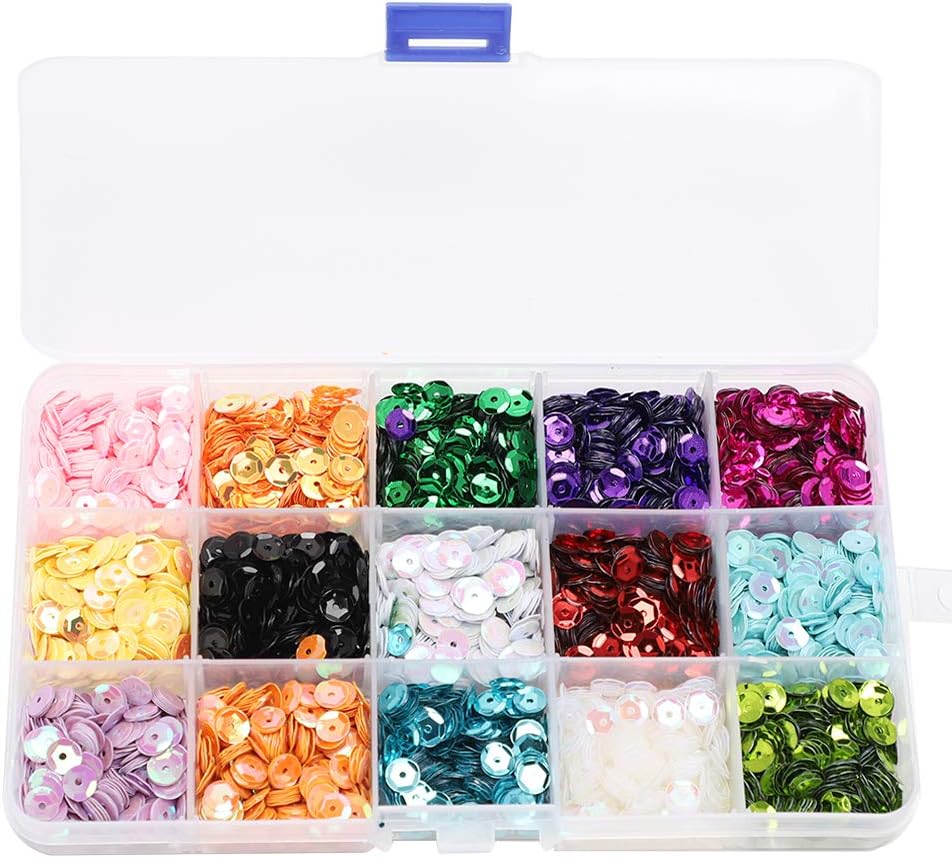 Soleebee 15 Colors Loose Craft Sequins Bulk Cup Sequin for DIY Making Wedding Decoration, 6mm Iridescent Spangles, 150 Gram