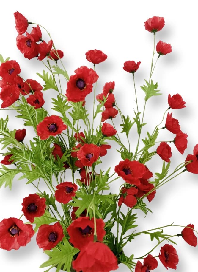 Neofleur Artificial Poppy Flowers. Red Poppy Flower Stem with 9 Heads. Tall Artificial Meadow flower. Poppy, Poppies. (6) - Image 4