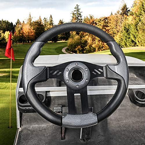 Leapgo Golf Cart Steering Wheel Or Adapter For Golf Cart Club Car Ds And Club Car Precedent Ezgo Yamaha (Black Gray Steering Wheel) #TOP3