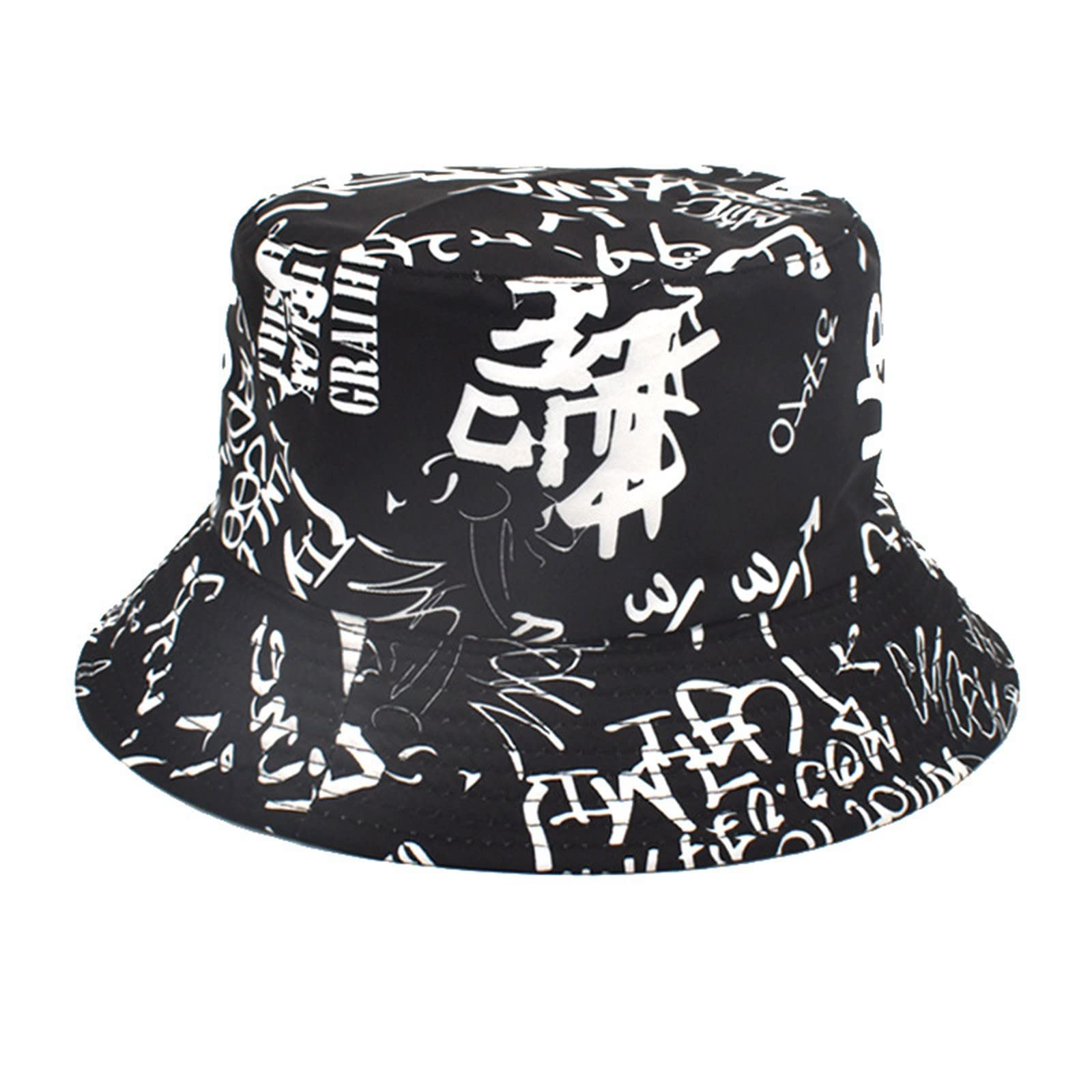 Unisex Letter Print Bucket Hat – Fisherman Style, Outdoor Party, for Women & Men#Z Black