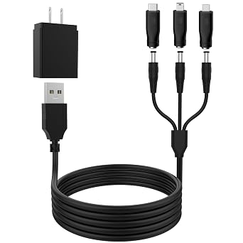 5V 2A DC Power Adapter Compatible with CCTV Security Camera, DVR, LED Strip Light, Dog Shock Collar Charging Cable, USB to DC 5V Power Cord with DC 5.5mm x 2.1mm, Micro USB, Type C, Mini USB Plug, 5ft