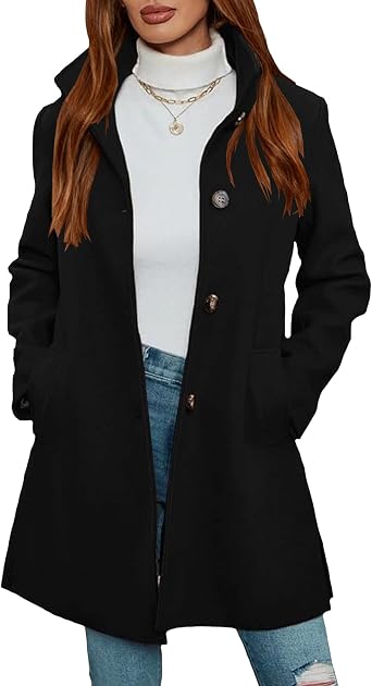 Maiyifu-GJ Womens Fall Winter Wool Blend Pea Coats Mid-Long Trench Coat Stand Collar Single Breasted Overcoat