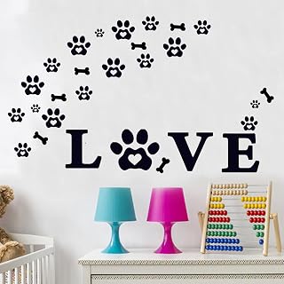 Dog Decor Wall Stickers, Paw Prints Love Dog Wall Decor Decals, Vinyl Removable Pet Sticker Dog Bones Decal Room Decor Sticker for Dog Lover Car Phone Bathroom Home Décor and Dog Mom