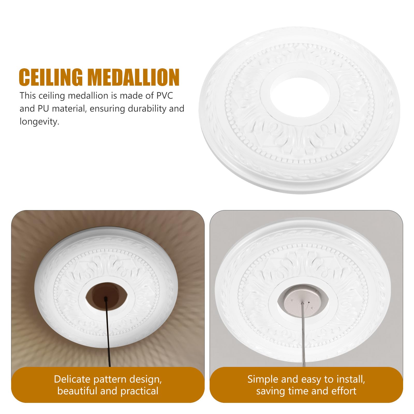 Medaglione da Soffitto Rotondo in PU per Lampadario e Ventilatore Medaglione Decorativo Tradizionale per Illuminazione Domestica Facile Installazione per Soggiorno e Camera da