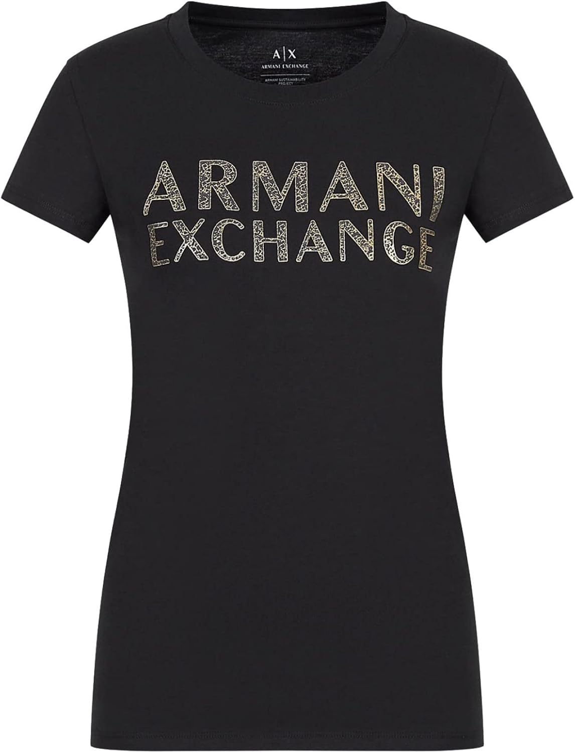 Armani Exchange Womens Textured Shine Logo Slim Fit T-Shirt
