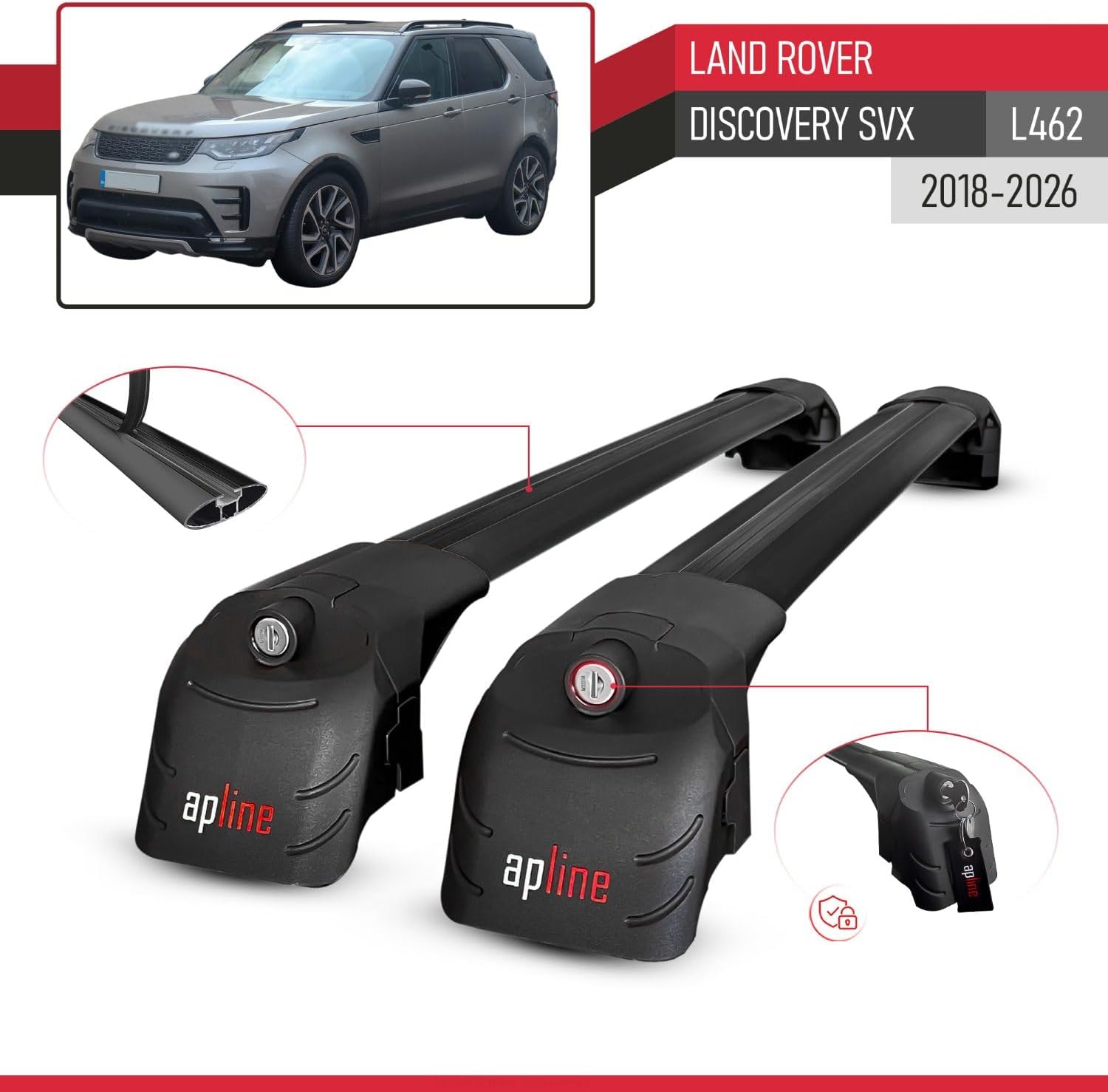 Compatible with Land Rover Discovery SVX (L462) 2018-2026 ACE-2 Type Car Roof Rack Cross Bar Black Aluminium Bars