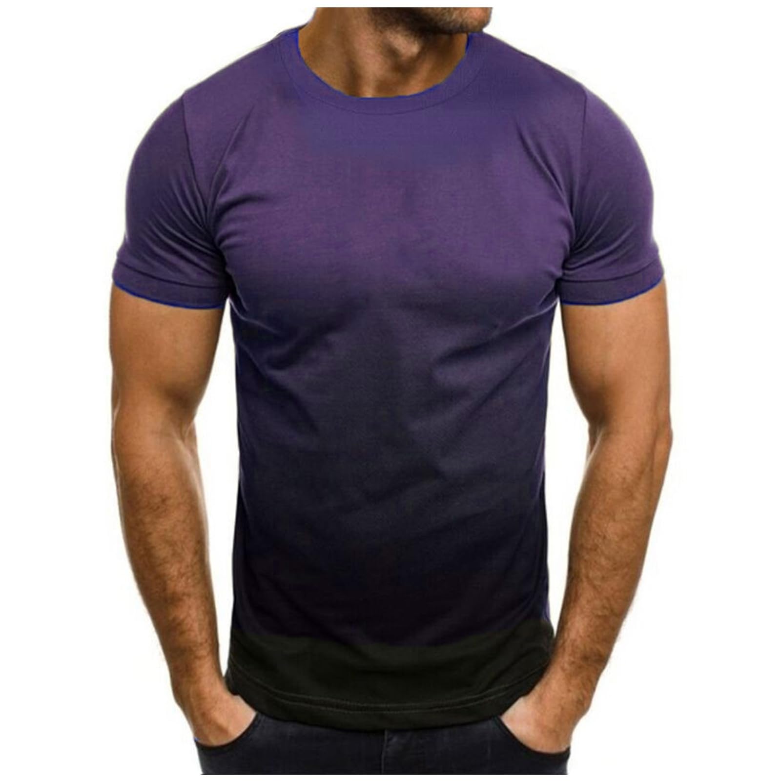 Muscularfit Casual Shirts for Men Fashion Short Sleeve Crewneck Tops Summer Loose Fit Gradient Color Beach Work Pullover