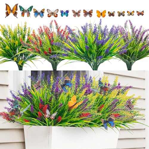Pyopbow 12 Bundles Artificial Flowers with 3D Butterflies