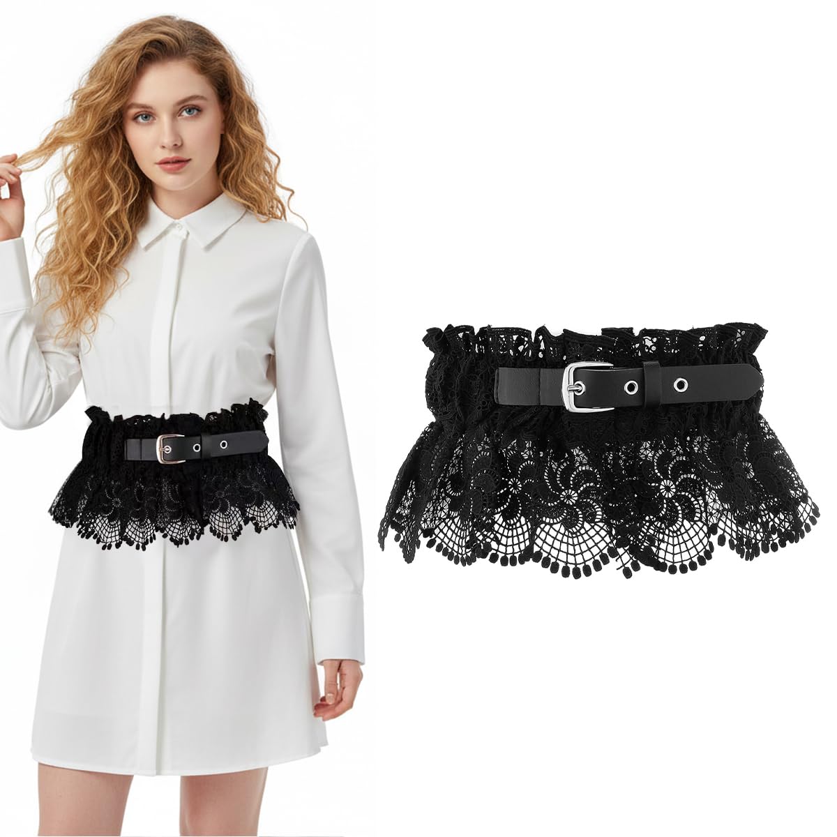 Black Lace Waist Corset Belt for Women, Adjustable Elastic Lace Waist Belt for Dress, Shirt, Blouse, Vintage Wide Cinch Belt Fashion Waistband Accessory-image-41