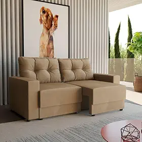 Sofá 3 Lugares Retrátil Lubeck Suede Bege 180 cm