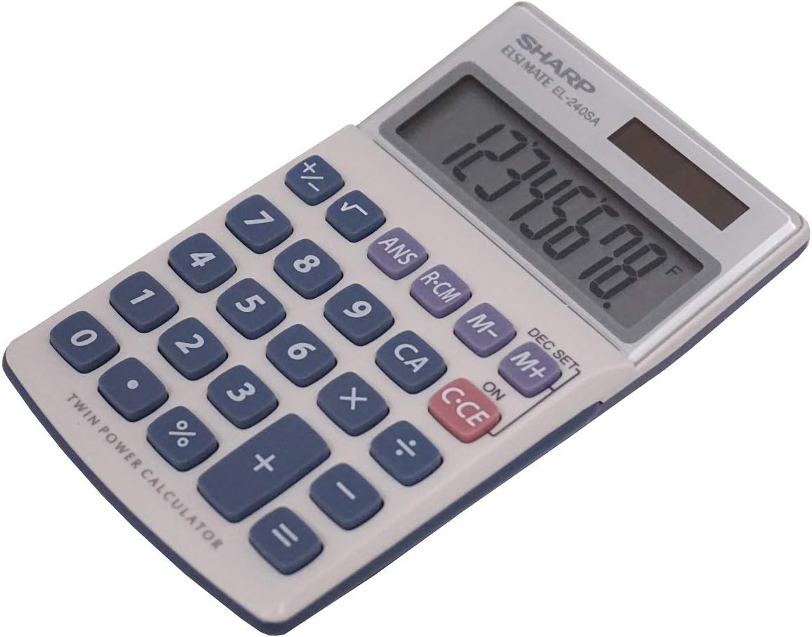 Sharp HO EL240SB 8 Digit Solar and Battery Powered Slant Display Calculator, White, 2 3/4 x 4 1/2 (EL240SAB)