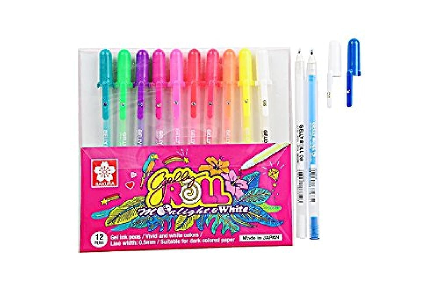 SAKURAGelly Roll Moonlight Pack of 12 Pens in Assorted colors (10 moonlight & 2 Whtie pens)