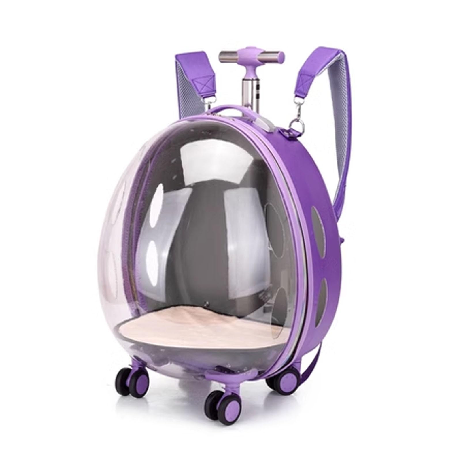 Transportin para Gatos Grande Duro con Ruedas Mochila para Gatos con Bandolera Desmontable Trolley de Transporte de Mascotas para Paseos, Viajes, Senderismo, Uso al Aire Libre (Color : Purple, Size