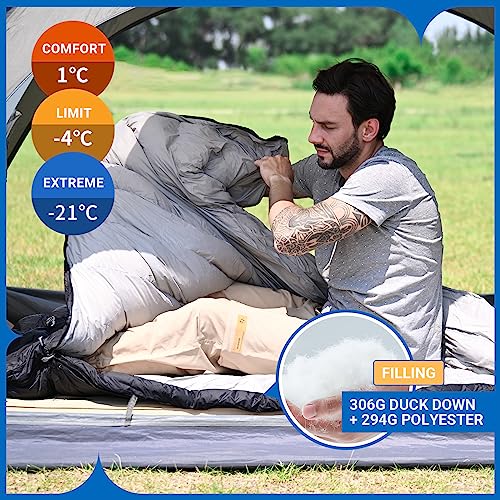 Foto von ATEPA Schlafsack Winter Outdoor,Daunenschlafsack, Übergröße Ultraleichter, 3 Jahreszeiten Warm, XXL Leichtgewicht, großartiger Komfort, Ideal für Rucksacktouren Erwachsene Camping, Wandern, Schwarz