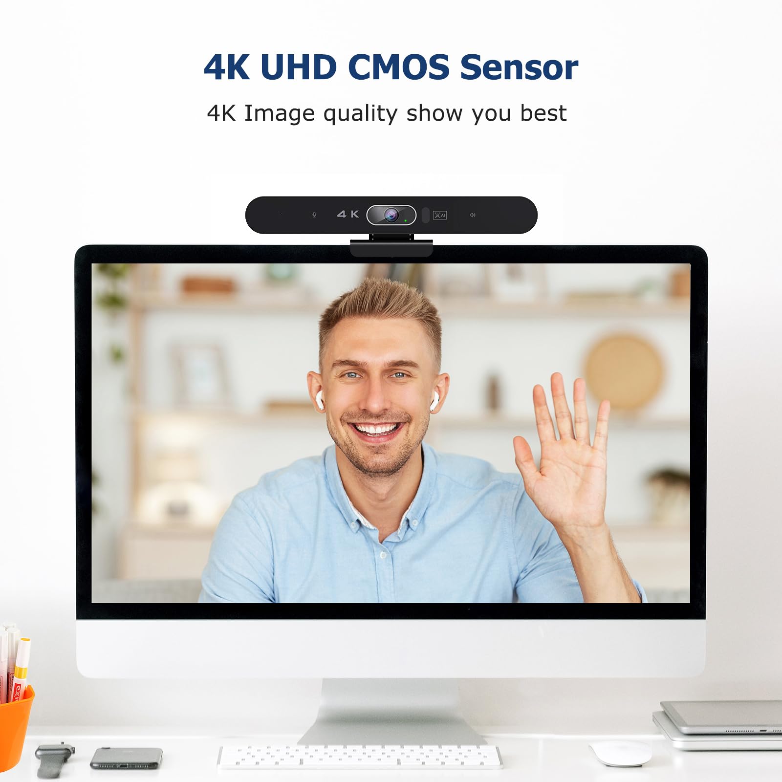 Cámara web 4K todo en uno con micrófono y altavoz, seguimiento de IA y encuadre automático, gran ángulo de visión, cámara web USB Plug and Play para PC, Mac, reuniones, equipos, zoom y Webex