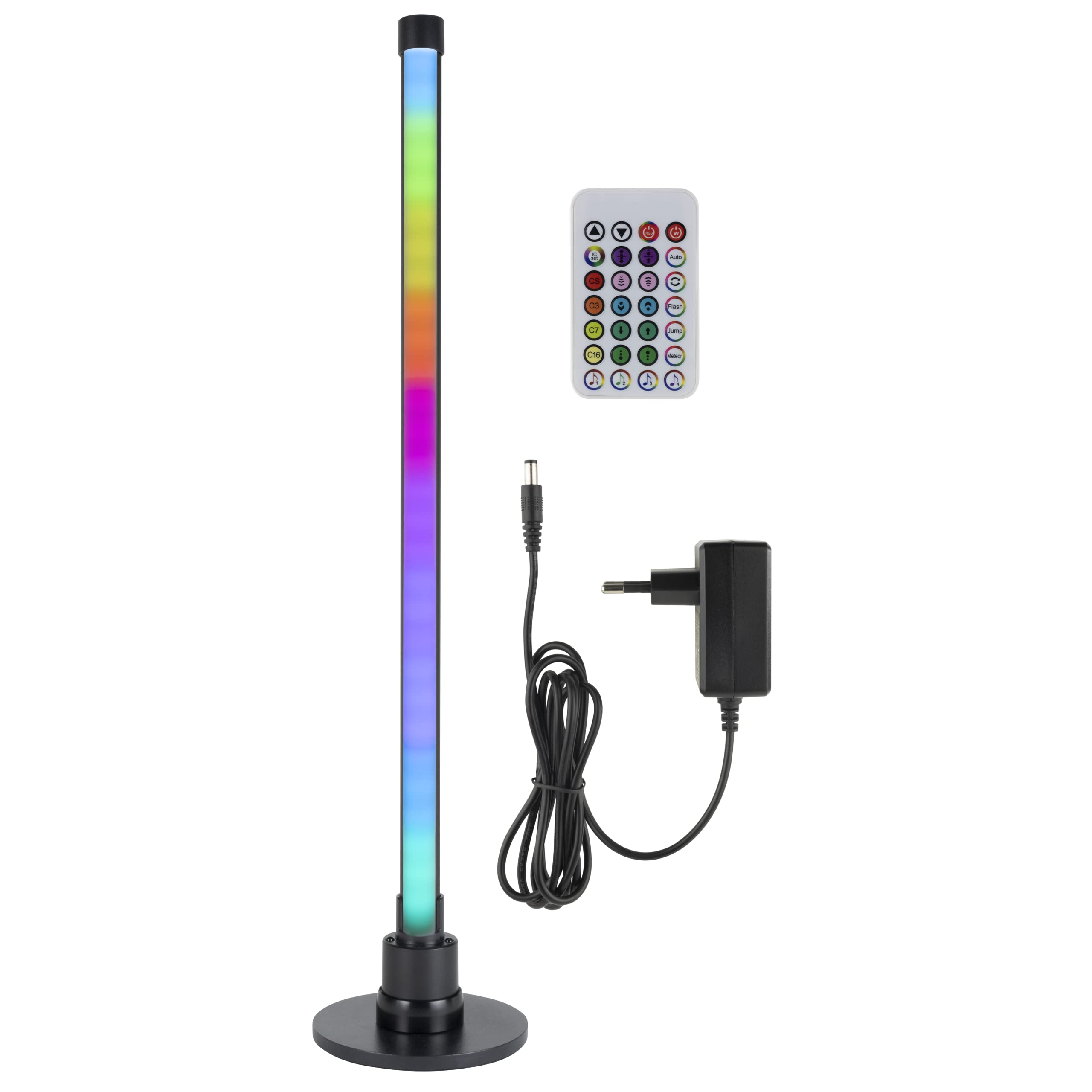 REV – LED-Partylicht Tischlampe musikgesteuert & dimmbar inkl. Fernbedienung – Party Deko RGB Stehlampe 58cm 6W 200lm – mit Regenbogen & dynamischem Farbwechsel – Alternative zur Discokugel