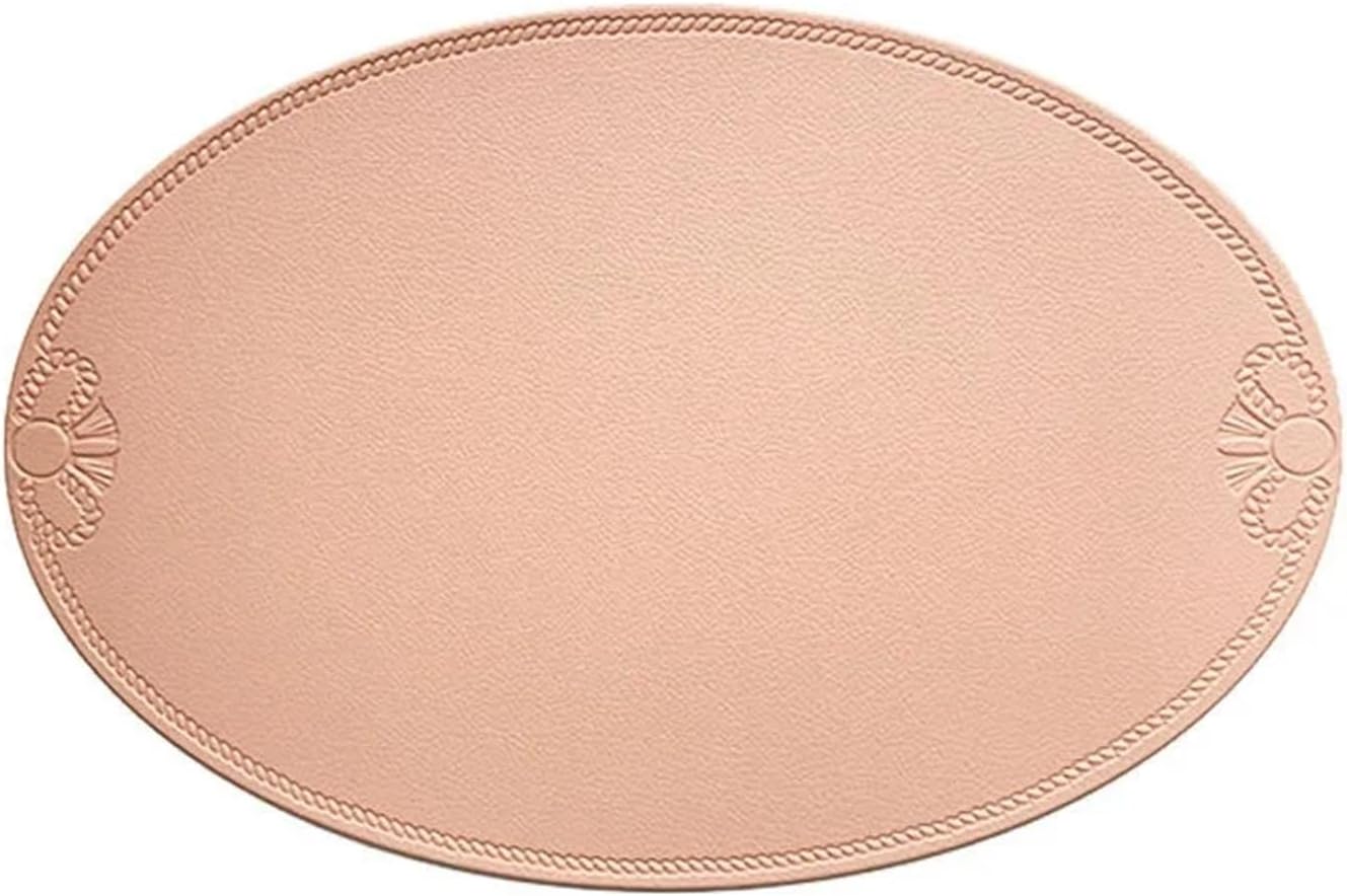 Leather Placemat Oval Oil-Proof Table Mat Home Dining Kitchen Table Placemat Design Dining Waterproof Table Mat Orange(RE Pink,10pcs 30x45cm)