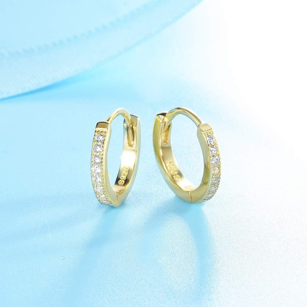 Shuxin Silver Hoops Earrings for Women 925 Sterling Silver Gold Huggie Hinged Earrings with AAA Cubic Zirconia - Image 3