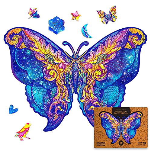 UNIDRAGON Original Puzzle en Bois — Papillon Intergalactique, 108 Teile, Petit 9 x 6.7 Pouces (23 x 17 cm) Bel Emballage Cadeau, Forme Unique Meilleur Cadeau pour Adultes et Enfants Cover