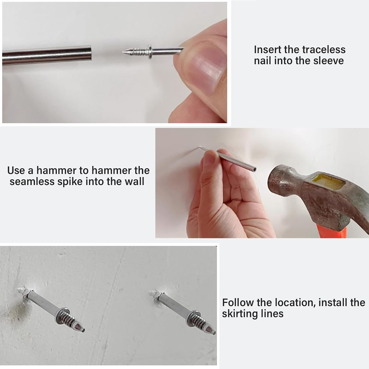 Seamless Double Headed Nails with Installation Tool Double Sided Seamless Nails with Sleeve Tool for Skirting Boards