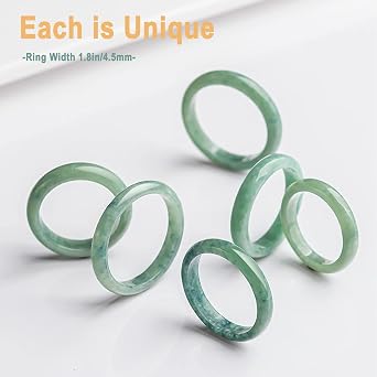 Natural Light Green Jade Ring(Size:3-12), A Grade Green Slim Jade Rings for Women 100% Real Stone Jade Band Ring Simple Gemstone Ring Jewelry Gift