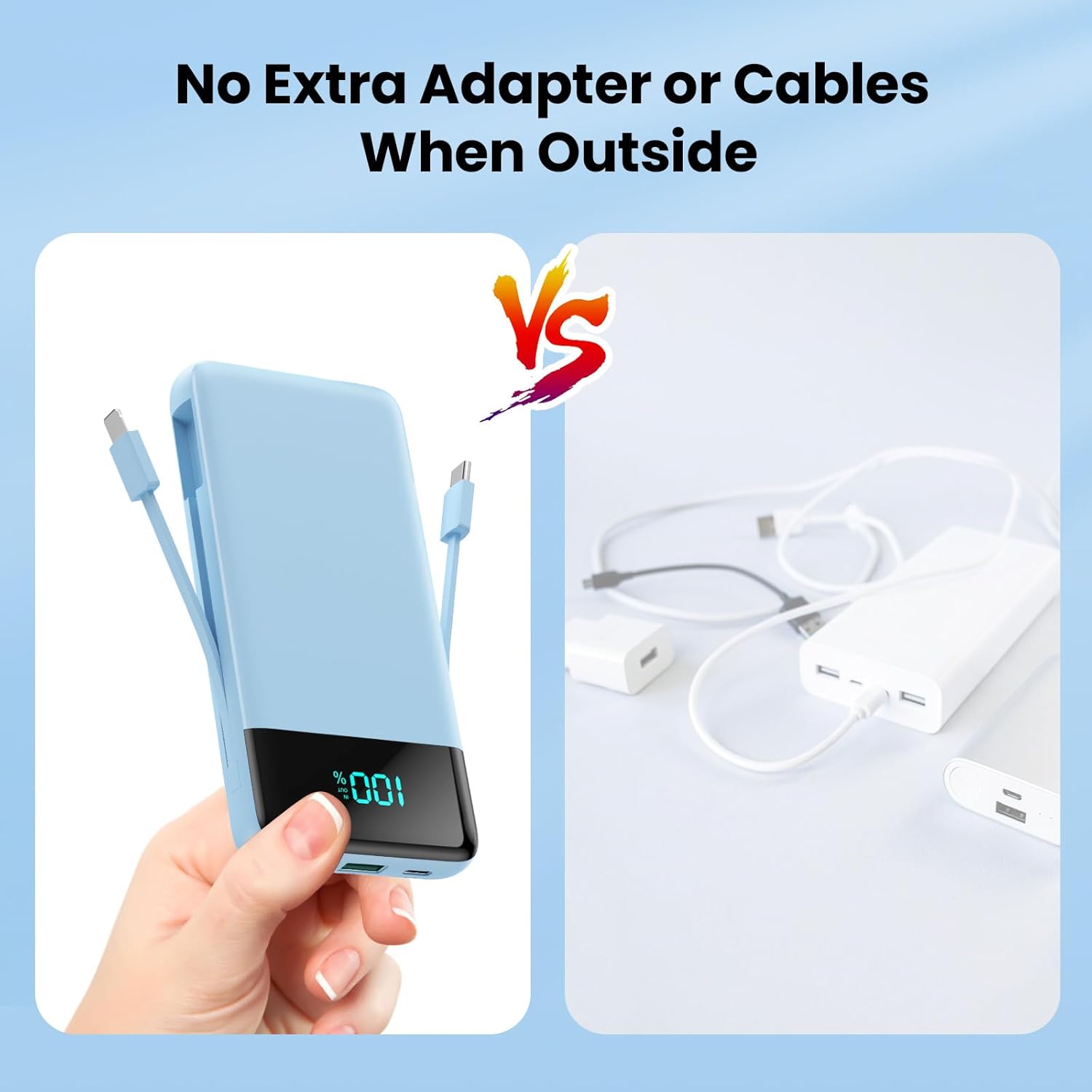 Portable Charger for iPhone with Built in Cables and Wall Plug,Upgraded 13800mAh Fast Charging USB C Power Bank,4 Outputs Travel Essential Battery Pack Compatible with iPhone 17/16/15/14,-Light Blue