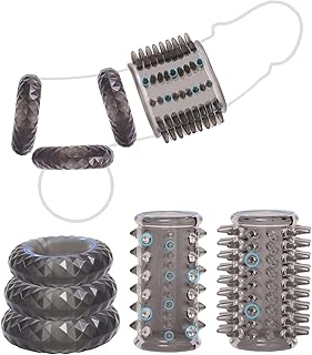 Cock Ring Penis Sleeve Set with 2 Stretch Textured Penis Sheath 3 Cock Rings for Men Erection Sex, Penis Pump Extender Girth Extension Enhance Partner Experience, Adult Sex Toys for Men Couples Black