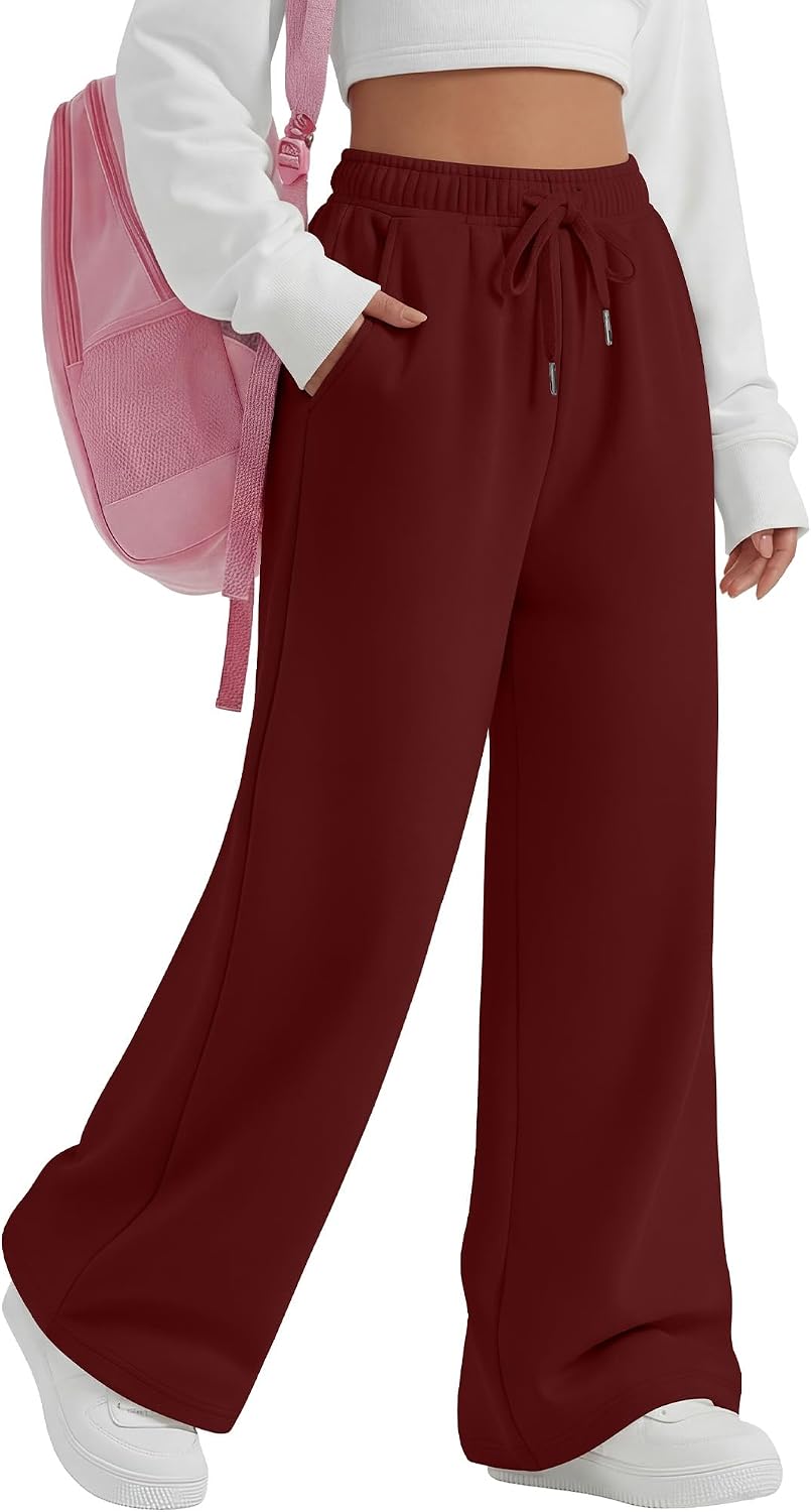 Oakgarden Girls Sweatpants Wide Leg Drawstring Baggy Kids Pants Open Bottom Casual Loose Teen Joggers with Pockets 5-16Y