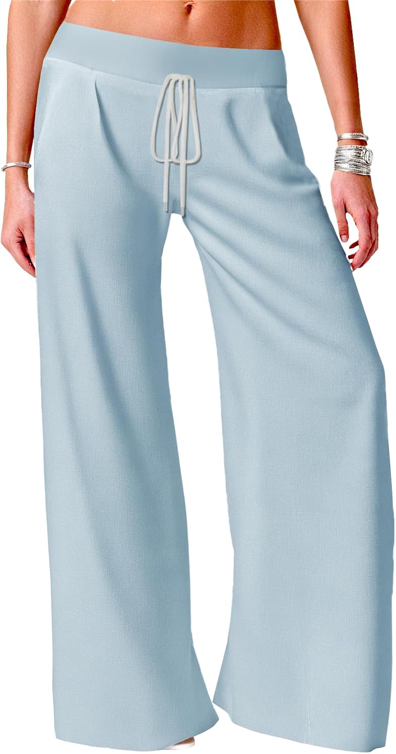 Lightweight Pants for Summer Women Drawstring Wide Leg Pants with Pockets Lounge Trousers Summer Outfit Street Wear