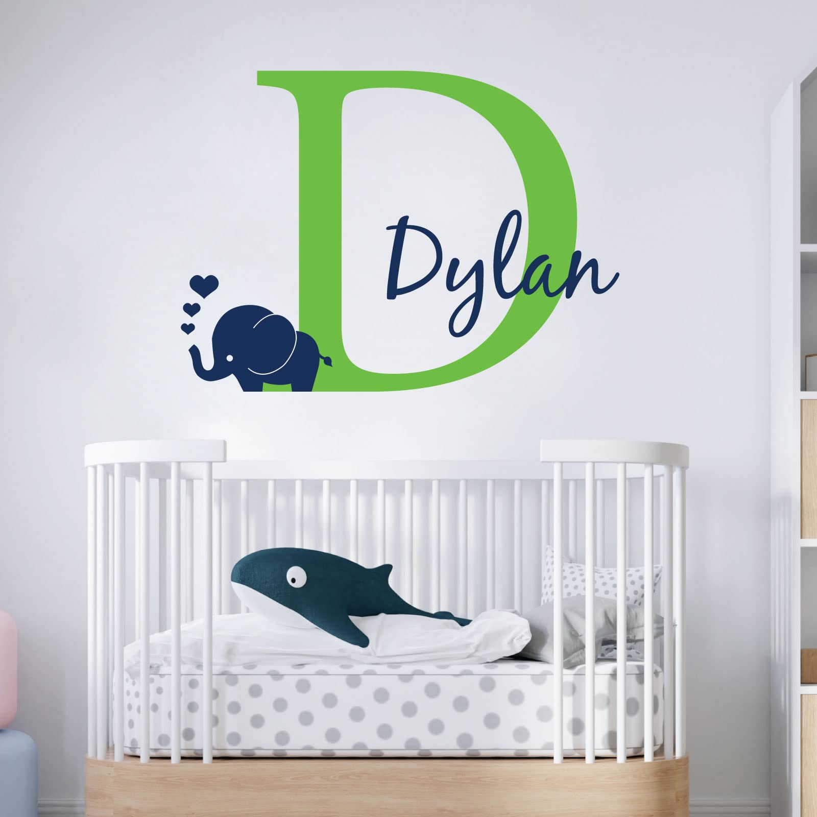 Personalised Baby Girl/Boy Name with Initial Letter and Baby Elephant, Hearts - 2 Colours [Large] [Lime]