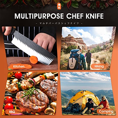 Rococo Japanese Nakiri Chef Knife Hand Forged Meat Cleaver Sharp High Carbon Steel Professional Vegetable Cleaver For Home Kitchen Bbq 7.4" #TOP7