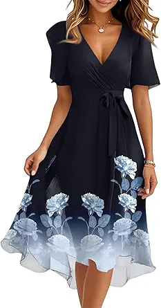 Spring Summer Chiffon Midi Dresses for Women 2025 Elegant Classy Wedding Guest Floral Formal Cocktail Prom Dress