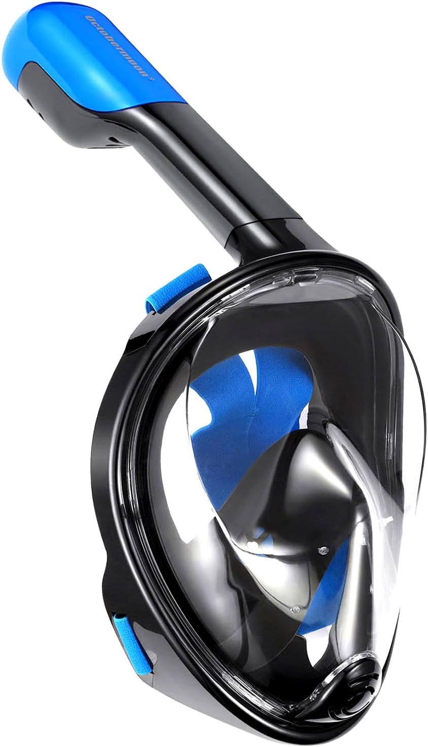 Qwer Octobermoon Original 180°Full View Panoramic Full face Snorkel Mask.with Anti-Fog and Anti-Leak Snorkeling Design,See More Water World with Larger Viewing Area (Black, Large/Extra Large)