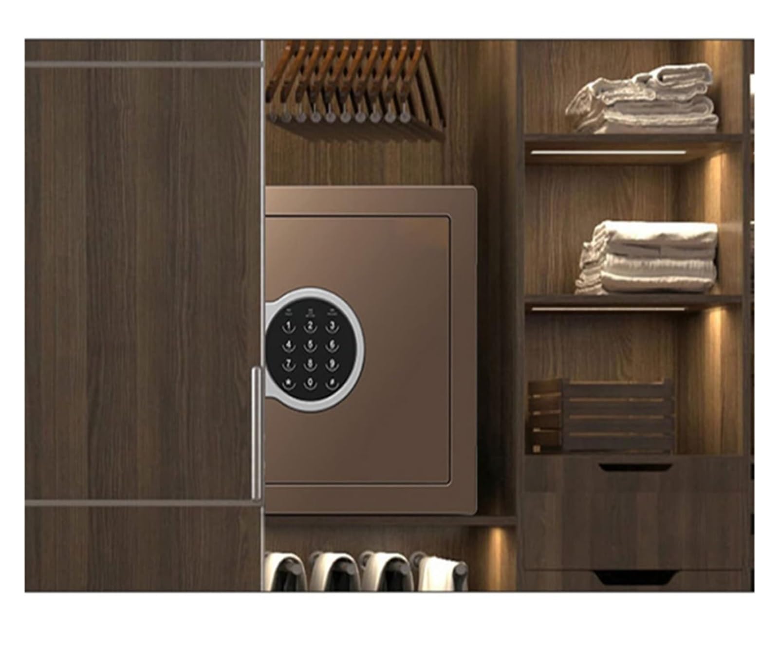 Piccole casseforti Mini cassaforte elettronica domestica con tastiera digitale for gioielli, contanti, passaporti, casa, hotel, ufficio(Bruin)