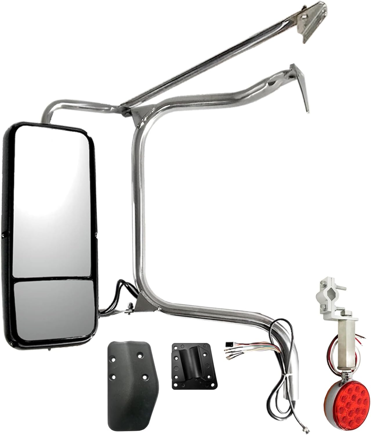 Door Mirror Power & Heated Stainless Chrome Cover with Bottom Mount Bracket & Cover Black & LED Marker light - LH Compatible with Peterbilt 335 340 357 382 385 386 325 330 348 388 389 365 367 Truck