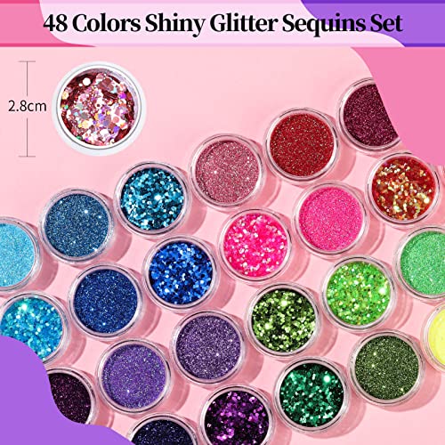 Nicole Diary 48 Colors Chunky Glitter And Sequins Set For Nail Art Crafts & Festival, Cosmetic Glitter For Face, Body, Eye Makeup #TOP4
