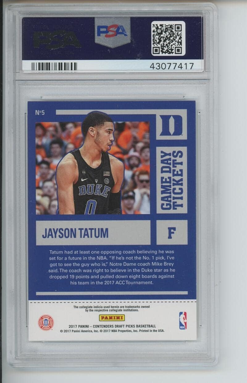 2017-18 Panini Jayson Tatum DUKE #5 Jason Contenders Game Day Tickets Boston Celtics ROOKIE RC GEM MINT PSA 10 Graded NBA Basketball Card