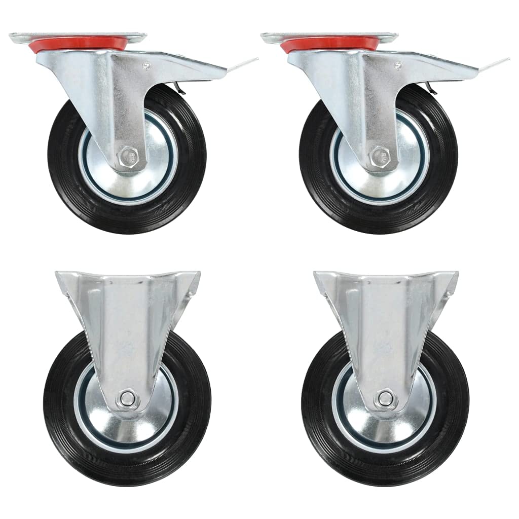 vidaXL 12x Rollen Lenkrollen mit Doppelbremsen Bockrollen Schwerlastrollen Transportrollen Möbelrollen Laufrollen Industrierolle 160mm Gummi Eisen