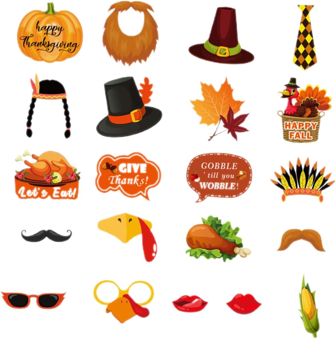 Cabilock 21pcs Thanksgiving Photo Props Harvest Festival Photo Booth Accessories for Fall Celebration Unique Designs for Memorable Picture Taking at Your Thanksgiving Party