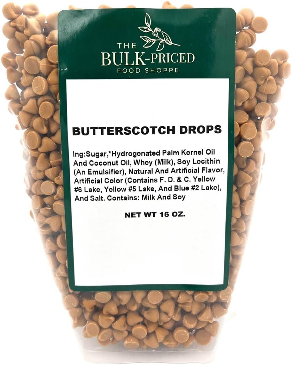 Butterscotch Drops, Bulk Size, Baking Chips (1 lb. Resealable Zip Lock Stand Up Bag)