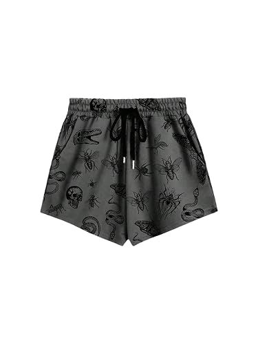 Verdusa Women's Plus Size Goth Graphic Short Drawstring Waist Shorts Going Out Outfits - XX-Large Plus - Grey