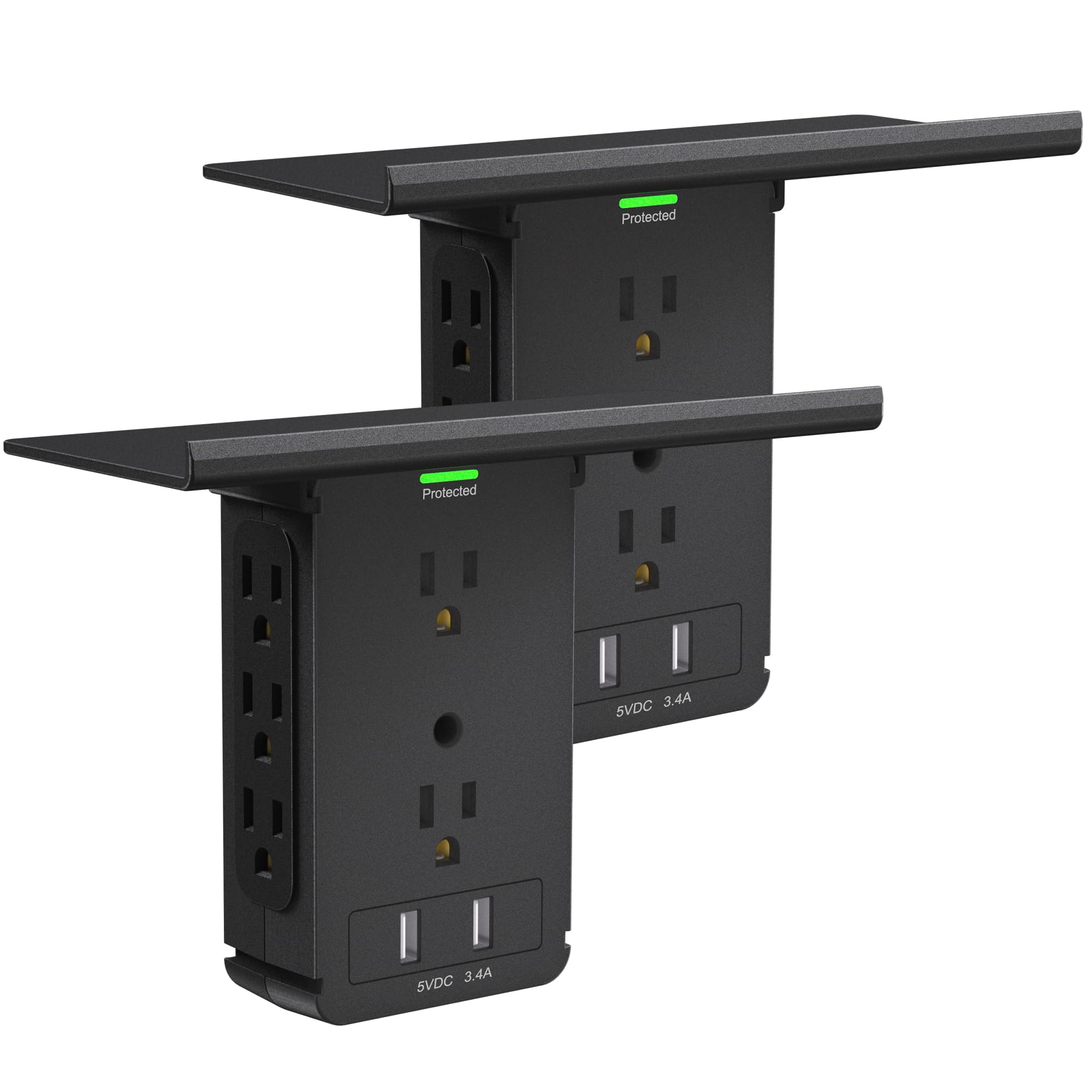 Socket Wall Shelf-CFMASTER 10 Port Surge Protector Wall Outlet, 8 Electrical Outlet Extenders and 2 USB Ports 2.4A, with Removable Built-In Shelf, FCC