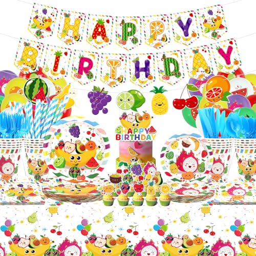 Kit anniversaire fruits 20 personnes avec guirlande et vaisselle jetable